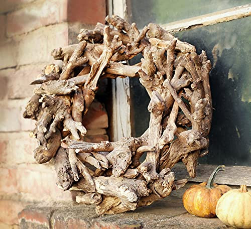 Dekoleidenschaft rustikaler Deko-Kranz Wurzelholz, Ø 40 cm, Wandkranz, Türkranz für Innen & Aussen, Fensterkranz, Holzkranz, Zierkranz ganzjährig aus Naturmaterialien, großer Naturkranz