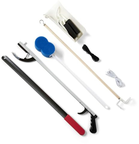 Medline Premium Hip Kit, Mobility Aids for Hip Surgery Recovery, 7-Pieces, 26 Grabber Reacher, Shoehorn, Sock-Aid, Dressing Stick, Shoelaces, Bath Sponge