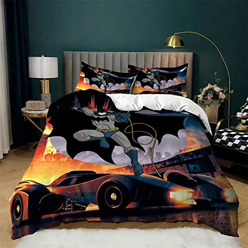 Superhero, Iron Man Premium Duvet Cover Sigle Double Size, 100% Breathable Comfortable Cotton with Zipper (Batman,King(220x230cm))