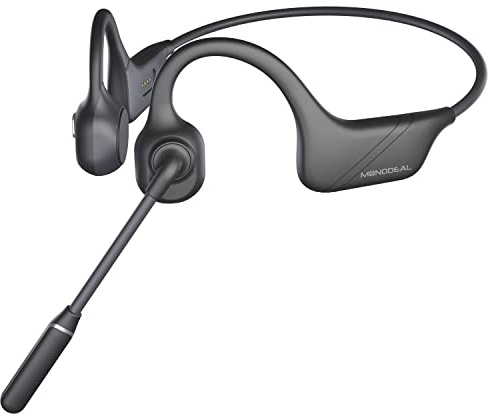 MONODEAL Bone Conduction Headphones with Mic, Bluetooth 5.3 Open Ear Headphones with Noise-Canceling Boom Microphone, Wireless Headset Earphones for Work, Driving, Home Office Commercial