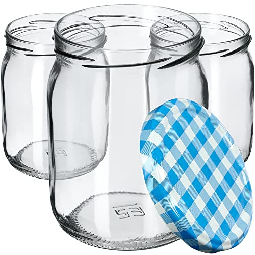 KADAX Syltburkar 540 ml, konserveringsburkar med skruvlock, glas med skruvlock, konserveringsburkar, förvaringsburkar för insättning av gurkor (16 stycken, blå rutig)