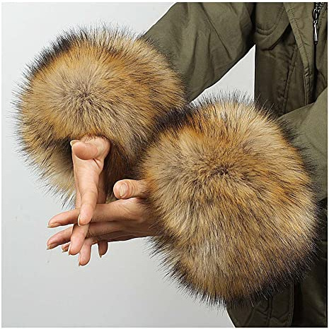 SHTGOI Manguitos de piel para mujer, calentadores de piel, puños de piel sintética, calentadores de manos de invierno, mangas de peluche, calentadores de pulso