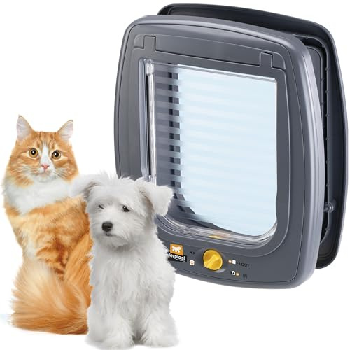Ferplast Katzenklappe, Hundeklappe, katzenklappe große katzen, Kleine Hundetür, 4-wege steuerbarer Ein- und Ausgang, Pendeltür mit Schutz vor Zugluft, SWING 9 Haustierklappe, Grau