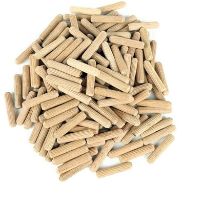 100Pcs Wooden Dowel Pins Fluted Wood Dowel Pins Made of Hardwood | Easier Insertion Straight Grooved Pins for Furniture Door and Art Projects, Craft, DIY, Carpentry | Based in USA (15/64″ - 6mm)