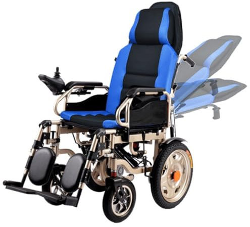 PXOCDEO Sedia a rotelle elettrica Pieghevole con Poggiatesta, Leva di Comando Direzione 360°, 24V Lithium Battery, Carrozzina elettrica per disabili ed Anziani,Blue 12a