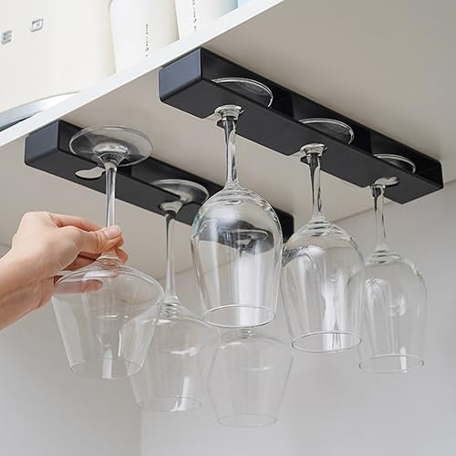 YRsorn 2 Stück Weinglashalter zum Umhängen - Weinglas Halterung, Glashalter Hängend, Weinglashalter Wand, Gläserhalter für Glashalter Wohnmobil, Küche, Bar, Restaurant, Schwarz