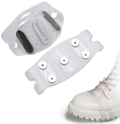 Grödel, Spikes für Schuhe Winter, Schuhspikes mit 10 Manganstahlspikes, Steigeisen für Bergschuhe, Cold Resistant Silicone Grödel für Bergschuhe und Steigeisen, Weiß
