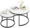 Ginhow Marmor Optik Couchtisch Runder Schwarz - 2er Set Satztisch, Modern Wohnzimmertisch und Beistelltisch für Wohnzimmer, Ø870x45H cm & Ф50 x35H cm (Weiß und Schwarz)