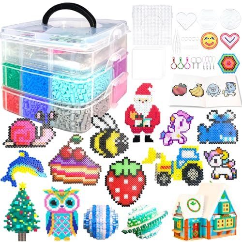 Fuse Beads Kit for Kids - 11000 Fuse Beads, 20 Colors 5mm Bead Craft Kits with Storage Box, Pegboards and Accessories, Arts and Crafts Set for Girls & Boys, DIY Creative Gifts Birthday Christmas