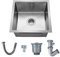 CROWNSHOP Kitchen Sink Stainless Steel Undermount Sink Square Inset Single Bowl with Drainer Waste for Kitchen Utility Room Bar (43 x 43 x 21CM)