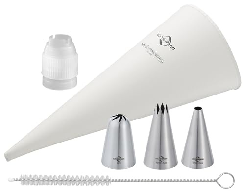 KÜCHENPROFI Bake - Juego de 5 mangas pasteleras para decoración de tartas, incluye mangas pasteleras profesionales y boquillas de acero inoxidable para cupcakes y postres perfectos