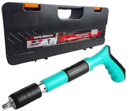 Pistola grapadora manual kit, dispara clavos para hormigón y hierro, clavadora, grapadora de aire comprimido, con gafas de seguridad y redondas 10 clavos, para hormigón y hierro, etc.