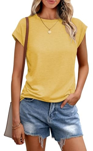 Cuptacc T-shirt damtoppar sommar rund hals toppar damer elegant basic blus kortärmad linne business outfit