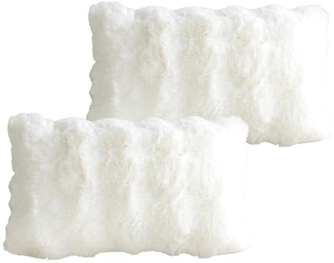 Ausing Funda de almohada de piel sintética, color blanco, 30 x 50 cm, juego de 2 unidades, lindas fundas de almohada de felpa monocromáticas, decoración moderna