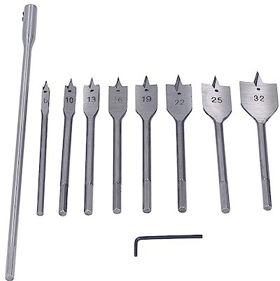 Juego de 10 Brocas de Pala, 8 Tamaños, Vástago Hexagonal de 1/4 de Pulgada, Juego de Brocas para Madera, Juego de Brocas para Carpintería, Broca Plana de Paleta