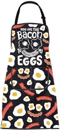 Bacon Apron Funny Egg Gifts for Bacon Lovers Breakfast Food Gifts Cooking Kitchen Chef Grill BBQ Apron with Pocket (25610 Bacon Egg A)