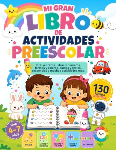Mi Gran Libro de Actividades Preescolar: Más de 130 actividades de aprendizaje temprano: trazos, letras, números, formas, colores, opuestos, ... (Libros de Aprendizaje para niños en español)