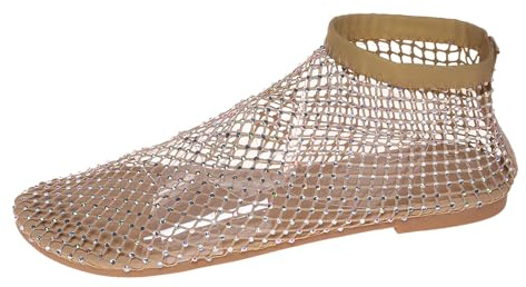 Bailarinas de malla para mujer, elegantes slip on Mary Jane, zapatos de mujer, cómodos, de malla, antideslizantes, planos, sandalias de estrás brillantes, para tiempo libre, playa, boda, dorado, 39 EU