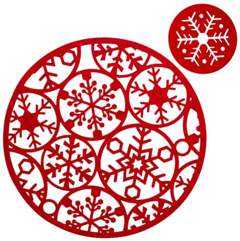 Set Of 8 ROUND Red Felt Christmas Dinner Table Place Mats And 8 Coasters