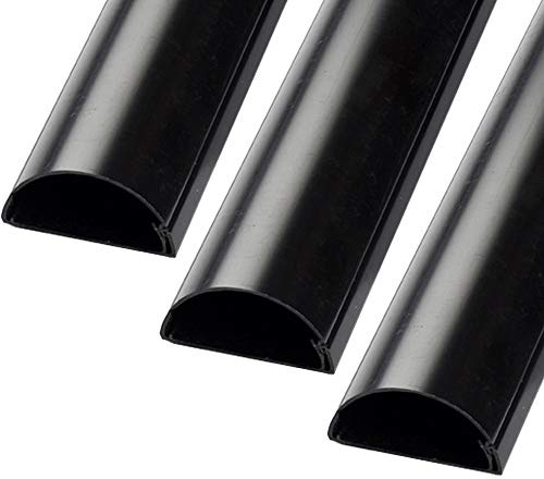 3m (3x 100cm) – 16mm x 8mm Black Trunking | HALF ROUND Cable Conduit Cover | HDMI AV TV Ethernet & Speaker Wire Ducting | Wall Tidy Management | Self-Adhesive Backing EASY INSTALL | Neat Skirting Home