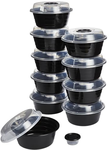 GoodCook 4-Cup Meal Prep Bowls Set with Lids and Dressing Cup, Microwavable Food Storage Containers for Meal Prepping, Set of 10, Black