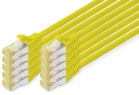 DIGITUS LAN cable Cat 6A - 1m - 10 pieces - RJ45 network cable - S / FTP shielded - Compatible with Cat-6 & Cat-7 - yellow