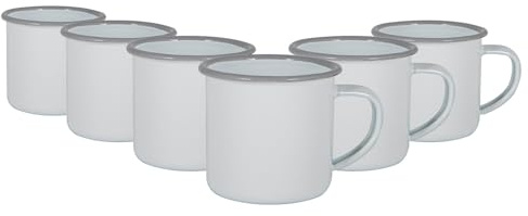 Argon Tableware Enamel Espresso Cups - 130ml - Grey - Set of 6 Metal Drinking Mugs Teacup Coffee Mug Set Hot, Cold Drinks Cups for Home, Kitchen, Dining, Travel, Camping, Hiking & Outdoor Use