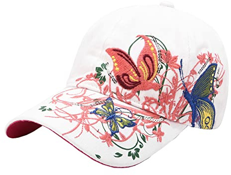 Casquette de Baseball réglable avec Motif Papillon - pour Voyage, Sport, Plage, Protection Solaire, Camionneur, randonnée - Blanc