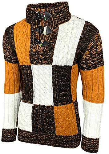 Maglione da uomo a maglia grossa, colletto alto, giacca invernale per il tempo libero, motivo mélange, felpa B-51112, marrone chiaro, S