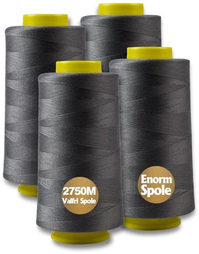Sygarn overlockgarn 100% polyester sygarn set för tråd symaskin 4 sytråd tgarn rivfast symaskingarn tråd överlock garn 40/2 vardera 2745 m, totalt 11000 m (Mörkgrå)