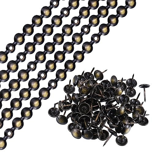 QUARKZMAN 5pcs Rembourrage Clous Bandes, 1Mètre Brillant Décoratif Clou Garnitures pour Canapé Tête Lit Chaise Meuble avec Rembourrage Clous (11mm Noir-Doré)