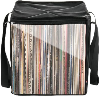 NEFLUM 30 x 30 x 30 cm förvaringsbox för vinylskiva, stor kapacitet, synlig väska för CD-skivor, DVD-skivor, skivor, album, vinylskivor | Hopfällbar hållbar mediehållare med bärhandtag och dragkedja,