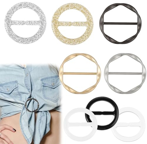 PEOVLVN 8 Stück T Shirt Clip Broschen für Kleidung Tuchring Gürtelschnalle Damen Schal Ring Clip T Shirt Krawattenklammern für Damen Hemd Taillenmieder Clips zum Spannen Gürtelschnallen