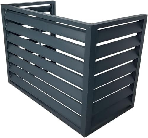 Outdoor Air Conditioner Cover Privacy Fence All Weather Anti-Theft Heavy Duty Aluminum Air Conditioner Cover Freestanding Room Divider with Slats Barrier Fence for Pool Equipment Gray
