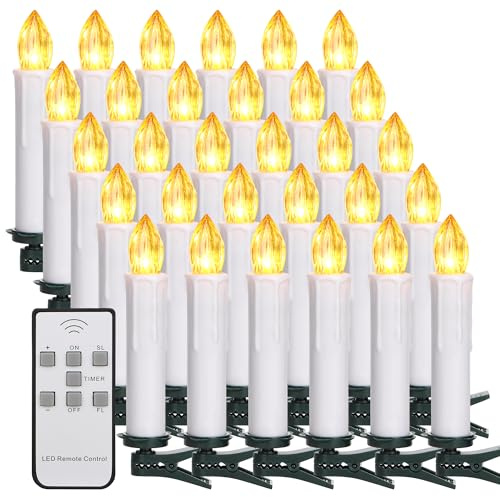 yunsheng 30 julgransljus med fjärrkontroll timer, varma vita julgransljus trådlösa, batteridrivna flamlösa flimmer, julgran, ljuskedja, vattentät, vitt fodral