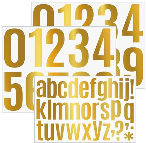 JJHXM 3 Pezzi oro autoadesivo adesivi, 4 pollici numeri e lettere adesivi, per numeri civici esterni, porte, cassette postali, via