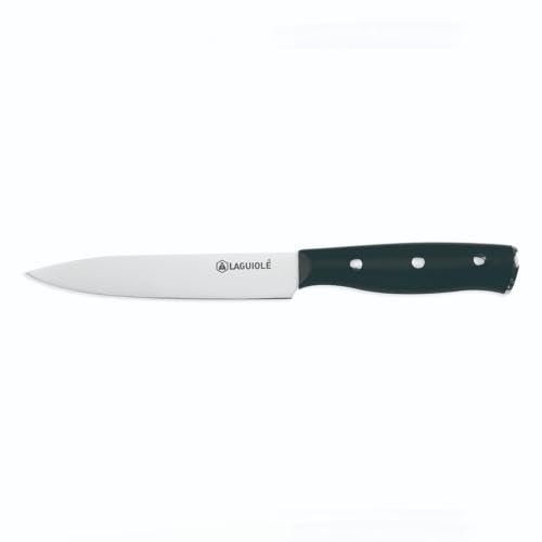 LAGUIOLE, Cuchillo pelador de 24 cm con hoja de acero 3CR13, acabado espejo, mango ergonómico de ABS, afilado excepcional, se recomienda lavado manual, 12,5 cm, Negro