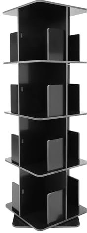 SuhoFutus Drehbares Bücherregal, 4 -Stufiges Standregal Drehregal Bücherregal, 360 Grad Drehbares Lagerregal, Platzsparendes, Schwarz Bücherregal für Wohnzimmer, Büro, 40 x 40 x 128 cm