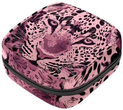 Tampon Pantyliners Menstrual Purse, Pink Leopard First Period Kit for Girls, Nursing Pad Holder with Zipper, Sanitary Collect Napkin Bag Organizer
