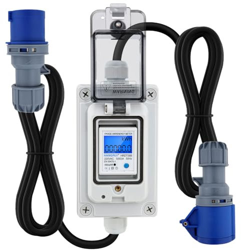 Contatore di corrente mobile 16A CEE con Display Digitale, Contatore Elettrico Digitale Mobile con spina CEE e accoppiamento, per Camping, Caravans, Veicoli Elettrici, Cantieri, Contatore Mobile