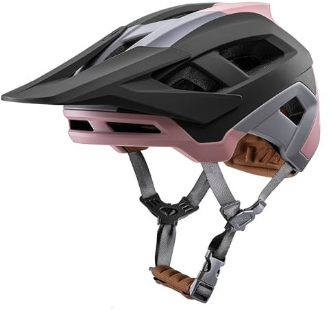 Fahrradhelm Mountainbike Helm MTB Helme Visier Verstellbar für Herren Damen Erwachsene Jugend (Grau rosa, M)