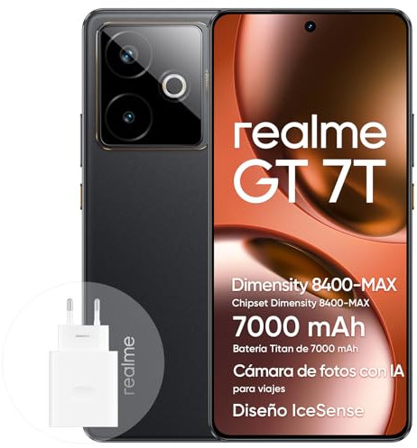realme GT 7T Smartphone 5G 12+256 GB, Dimensity 8400-MAX Chipsatz, 7000-mAh-Akku, 6,78 1,5K 120Hz Display, AI Travel Snap Kamera, IP69, IceSense Schwarz