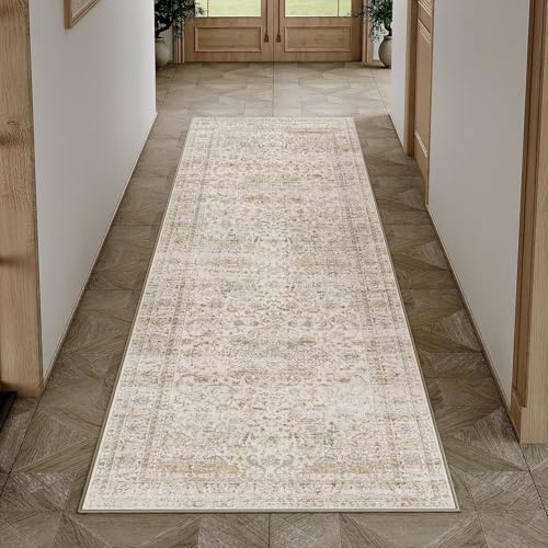 HUGEAR Beige Vintage Tappeto Corridoio Lungo Tappeti 60x240cm Antiscivolo Lavabili in Lavatrice Passatoia Corsia Per Cucina Salotto Camera da Letto Morbido Pelo Corto