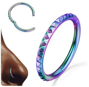 BodyBonita Piercing Nariz - Acero Quirúrgico 316L 18G Piercing Oreja Piramidales Pendientes Aro Tragus Labios Daith Conch Hélice Cartílago Septum Piercings Joyas Arcoíris 8 mm