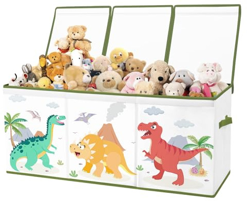 alldomess Cesto Portagiochi Bambini, con Coperchio e Maniglie, Grandi Contenitore Giochi Bambini Ragazzi e Ragazze, Scatola Pieghevole, Camera da letto, Sala da giochi,Dinosauro