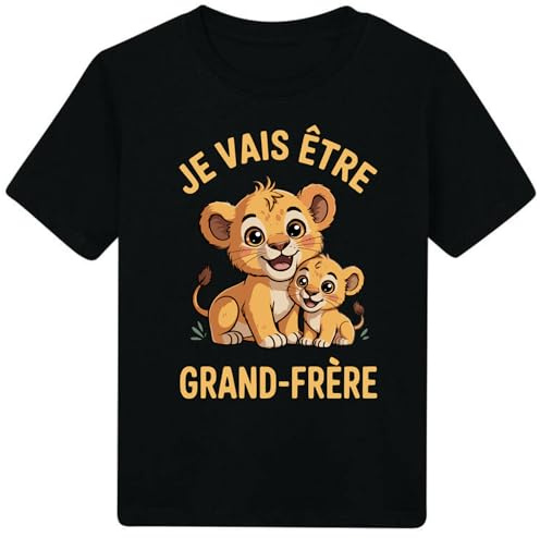[22-2] Enfant Futur Grand frère/Lions/Idée Cadeau Annonce Grossesse Papa Grands Parents Mamie Tonton Super Hero (FR/ES, Âge, 2 Ans, Taille Normale, Noir)