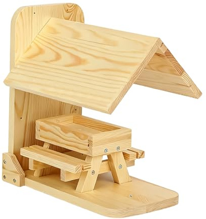 Casa de Ardilla para Exteriores, Mesa de Picnic de Madera de Gran Capacidad, de Comida para Ardillas de fácil Recarga con Soporte para de maíz, para decoración de Ventana de Invierno