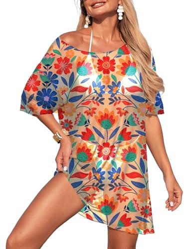 Herseas 2026 Summer Swimsuits Coverups Multicolor Floral Beach Dress Shirt Trendy Cover Up Versatile Beach Vacation Clothes Sarong Beachwear Outfit Medium