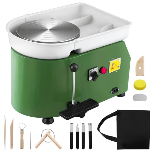 350W Electric Pottery Wheel with 25cm Turntable, Dual Speed Control (Pedal & Handle), Complete Pottery Tools Set, Removable Basin for Easy Clean, for Adults, Beginners & Professionals -Green