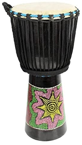 A-Star 10 Inch Painted Colourful West African Djembe Drum - Authentic Handmade, Rope Tuned, Natural Skin Head Educational Hand Drum - 60 cm Height